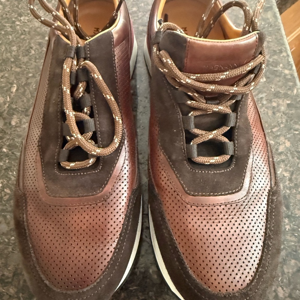 Magnanni Brown and Dark Brown Perforated Leather Sneakers